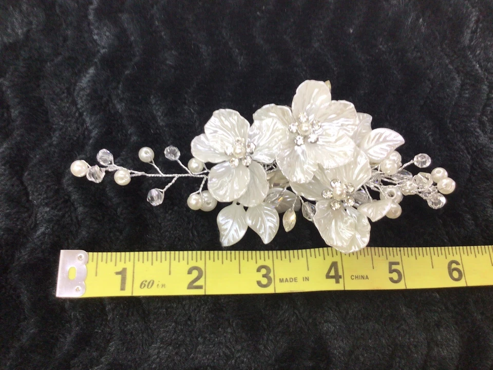 Clip de pelo de boda - Cristales de alambre de plata elegante flor mujer novia perla Foto 2 de 4