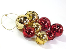 Red Gold Jingle Bells Christmas Tree Wreath Decorations 1.5" - 2" Lot of 8