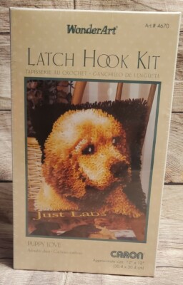 Spinrite Caron Wonderart Latch Hook Kit 12''X12''-Puppy Love, 426132C NEW Lab