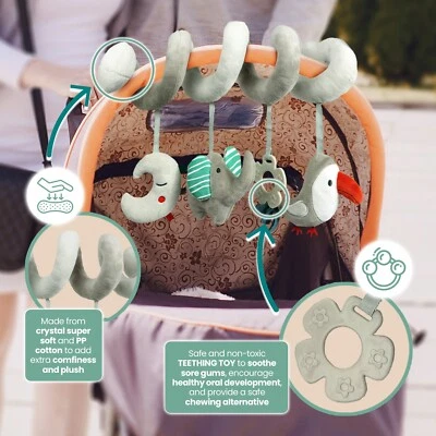 Kyoot Elephant Moon Penguin Teether Hanging Winding Toy for Stroller Pram Buggy