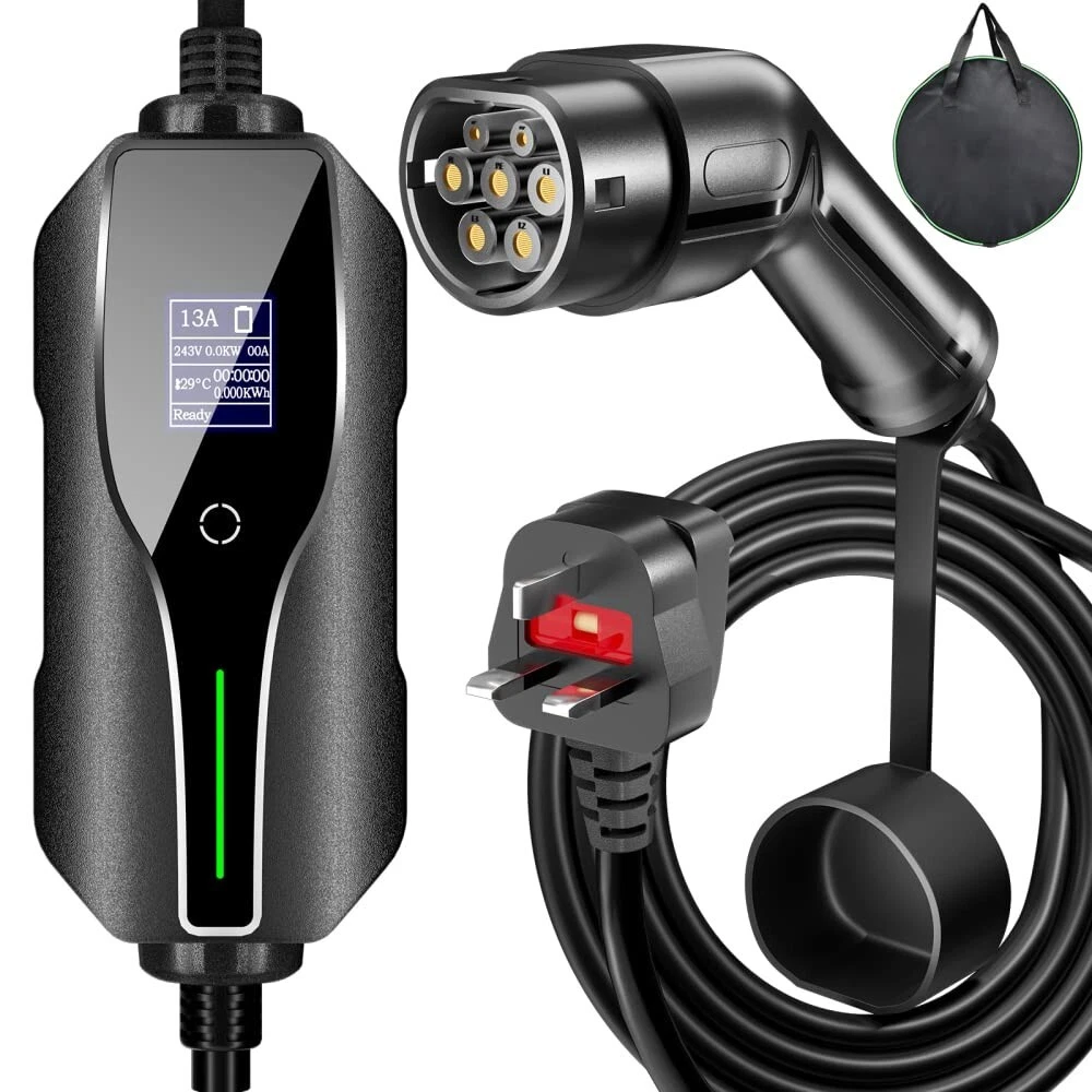 Electric Car Charger Digital Screen 3 Pin 7.65 Metre
