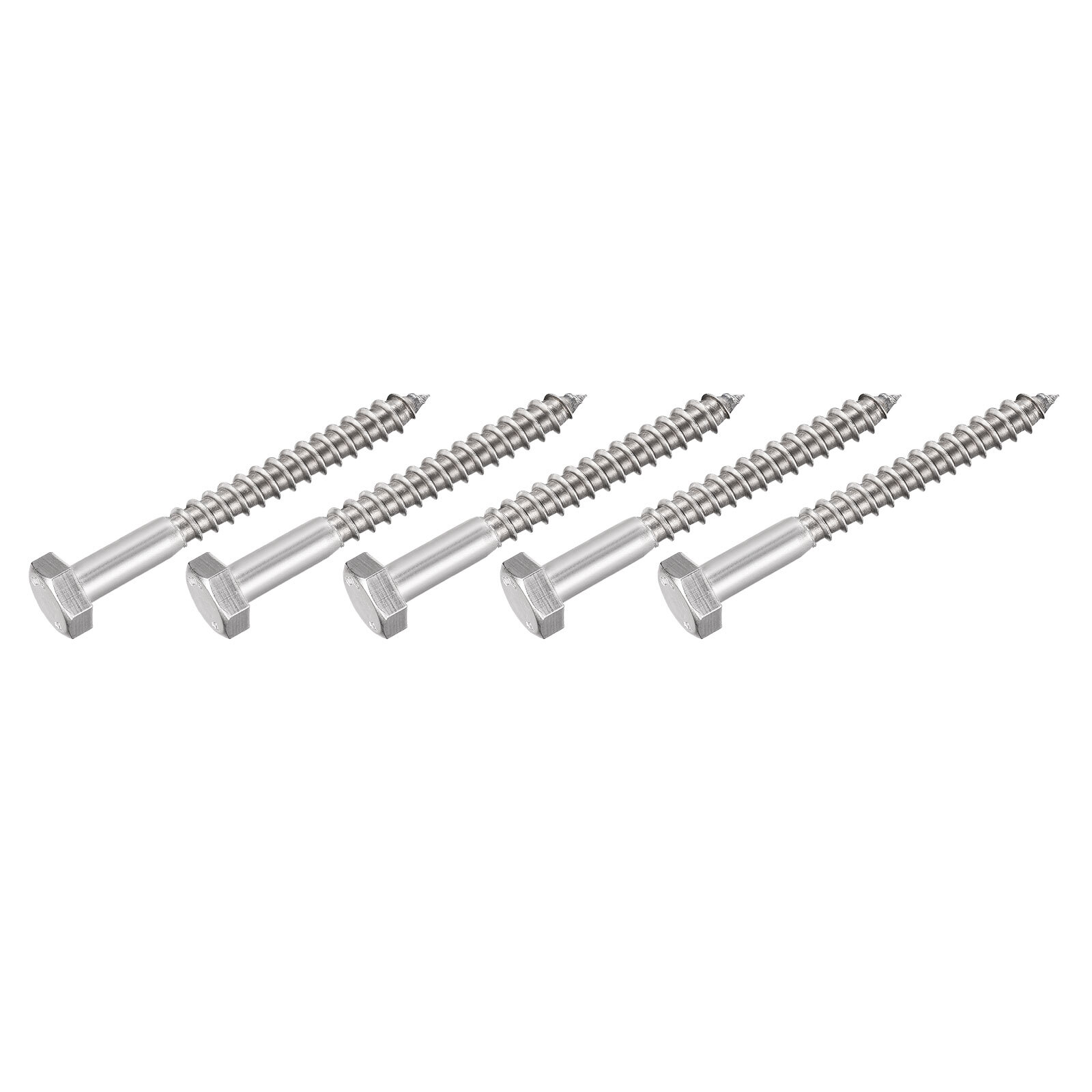 304 Stainless Steel Hex Lag Screws M10x100mm 5Pcs Self-Tapping Wood Bolts