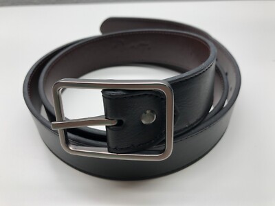 Unbranded Dress Belt Black Mens Sz XL Bonded Leather Silver Buckle 1 3/8''