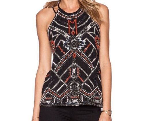 NWT PARKER Neil Black Beaded Silk lined Tank Top Strappy Racer back Sz S $330 - Picture 1 of 12