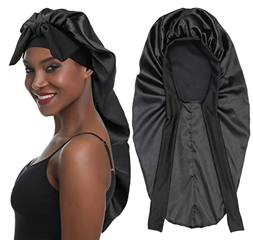 Silk Braid Bonnet Long Satin Bonnet Sleep Cap With Tie Band