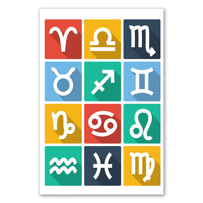 Postereck 1963 Poster Leinwand Tierkreiszeichen, Sternzeichen Astrologie Symbole