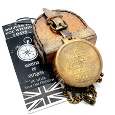 Engraved Pocket Compass & Key Chain  Handmade Nautical Compass & Leather Pouch
