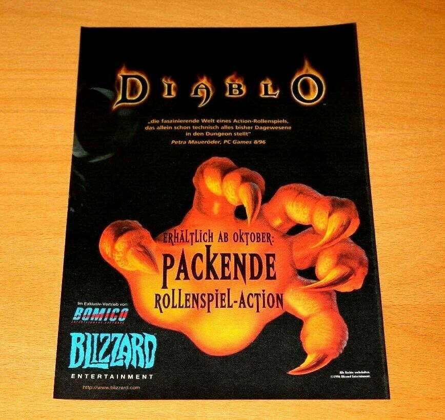 1996 Diablo PS1 PC Vintage Promo Poster / Ad Art Print Blizzard