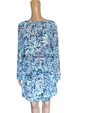 Cupcakes And Cashmere Womens Blue Floral Aline Dress Long Sleeve Size Small
