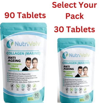 NUTRIVOLV Collagen (Marine) 1000mg Skin Anti Ageing Tissue Joints Bones 30 & 90 Tablets