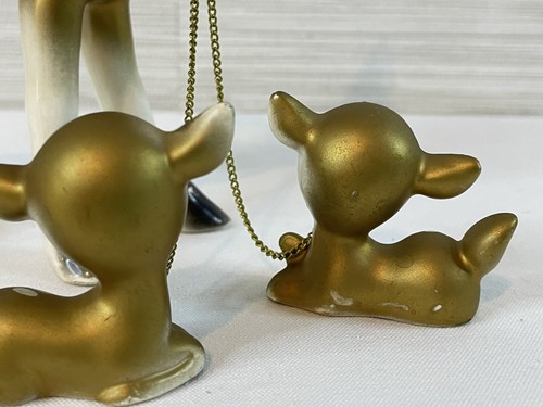 Vintage ceramica occhi grandi madre cerva cervo e bambino cerbiatti incatenati oro metallizzato - Foto 6 di 14