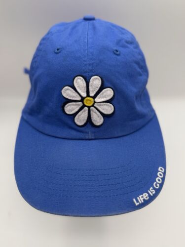 Life is Good Womens’s Baseball Hat Cap Strap Back One Size Blue With White Daisy