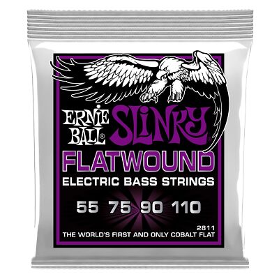 Ernie Ball Power Slinky Flatwound Bass Guitar Strings, 55-110 Gauge (P02811)