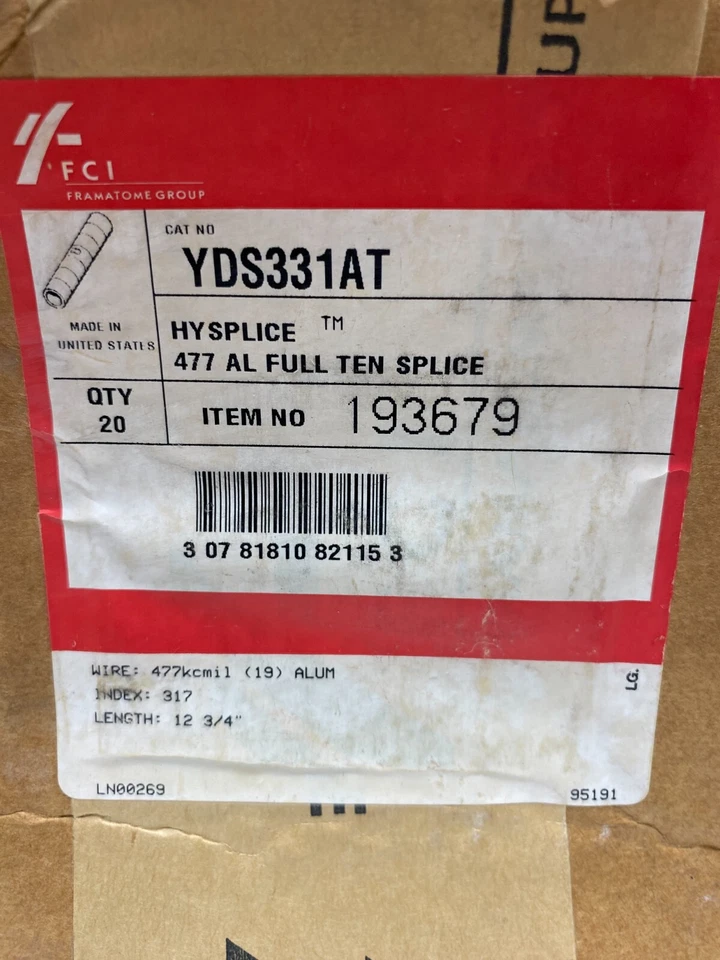 Lot 4 Burndy YDS331AT 193679 HYSPLICE Aluminum Full Tension Splice 477 12-3/4" - Image 3 of 4