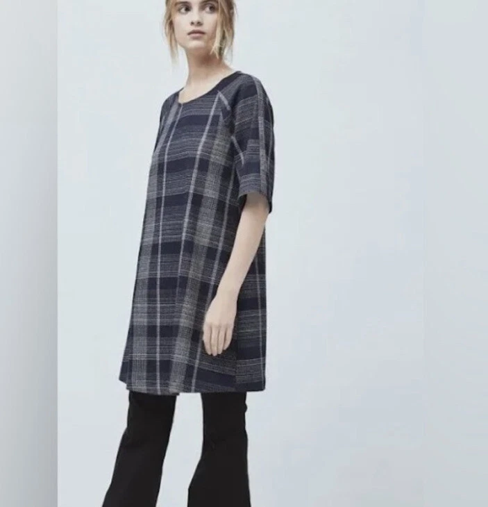 MANGO Check Day Dress Blue Size 4 Small Z6 eBay