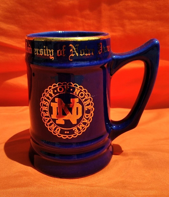 University of Notre Dame Beer Stein Mug Cobalt Blue & Gold Trim Vintage Bunting