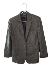 Lauren Ralph Lauren Plaid Linen Alpaca 2-Buttons Elbow Patch Blazer Womans 12