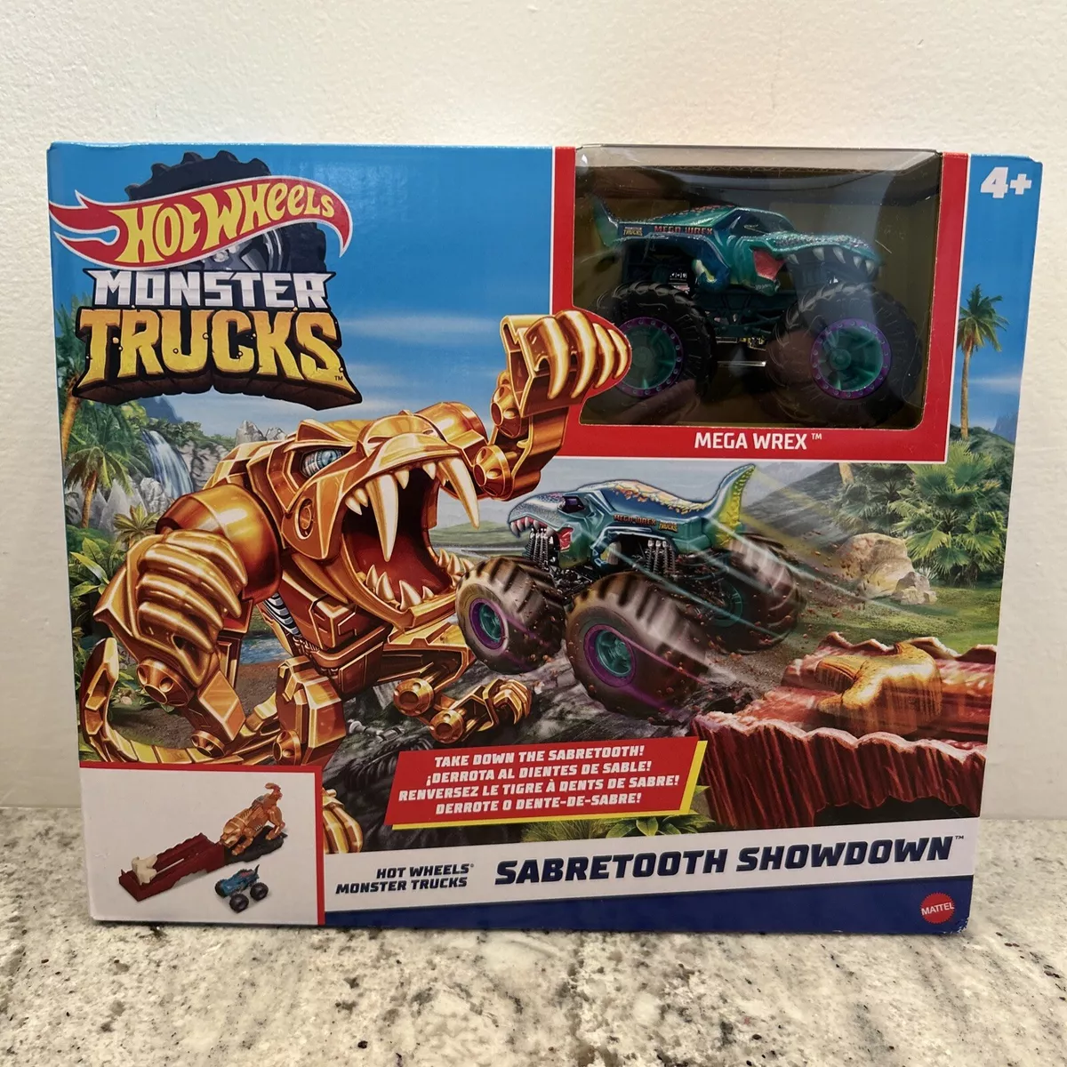 Hot Wheels Monster Trucks Sabretooth Showdown 164 Playset with Mega Wrex  Mattel Toys - ToyWiz