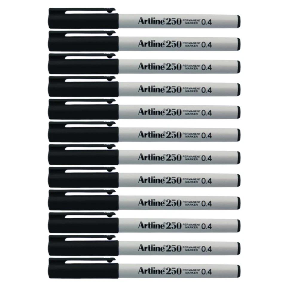 12pcs Artline 250 Permanent Marker Pen 0.4mm | Black Blue Red Pens | Plastic Nib - Image 3 of 4