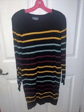 Modcloth Striped Colorblock Sweater Dress Ribbed Knit Long Sleeve Rainbow Sz Med