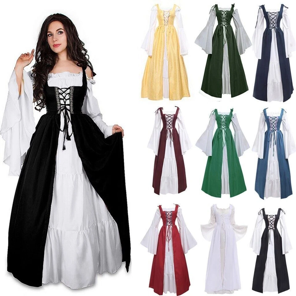 Halloween Women Medieval Vintage Dress Renaissance Victorian Gothic Cosplay