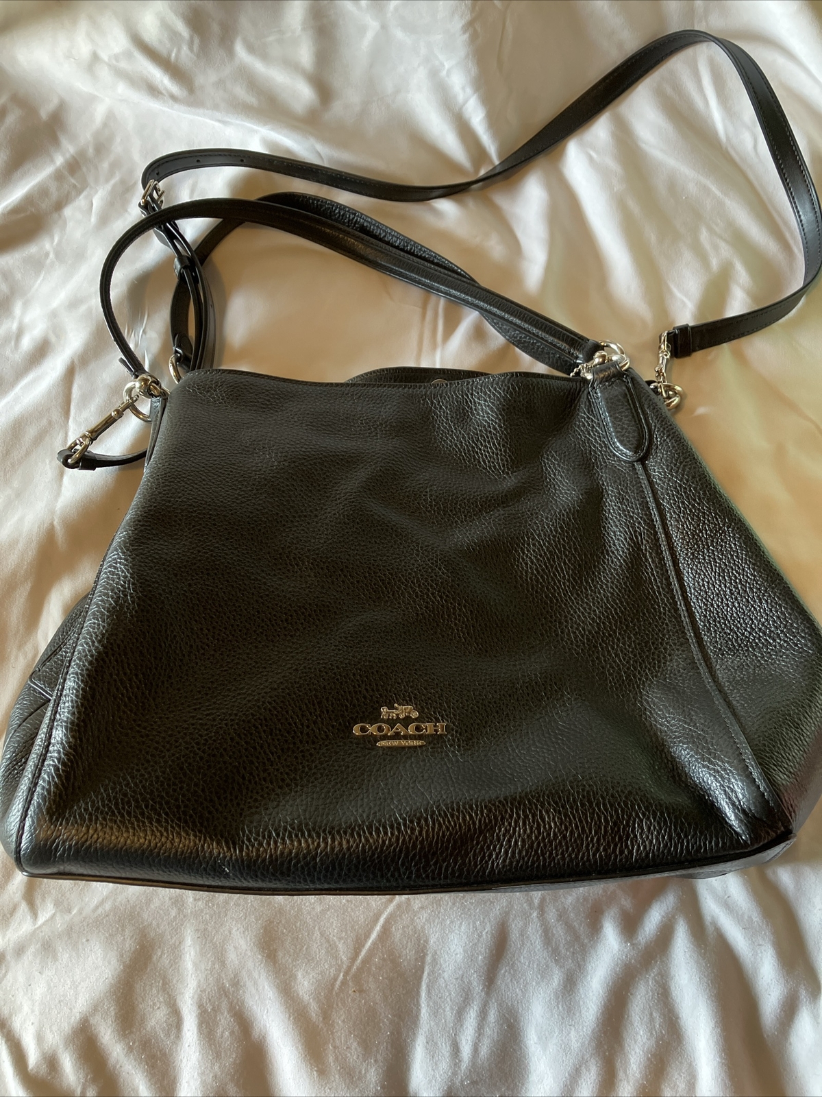 Coach F80268 Black Pebbled Leather Hallie Shoulder Bag Gem