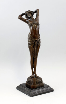 9937420-D Bronze Sculpture Oriental Dancer Art Deco ''Reveil'' 14X14X42Cm 4Kg