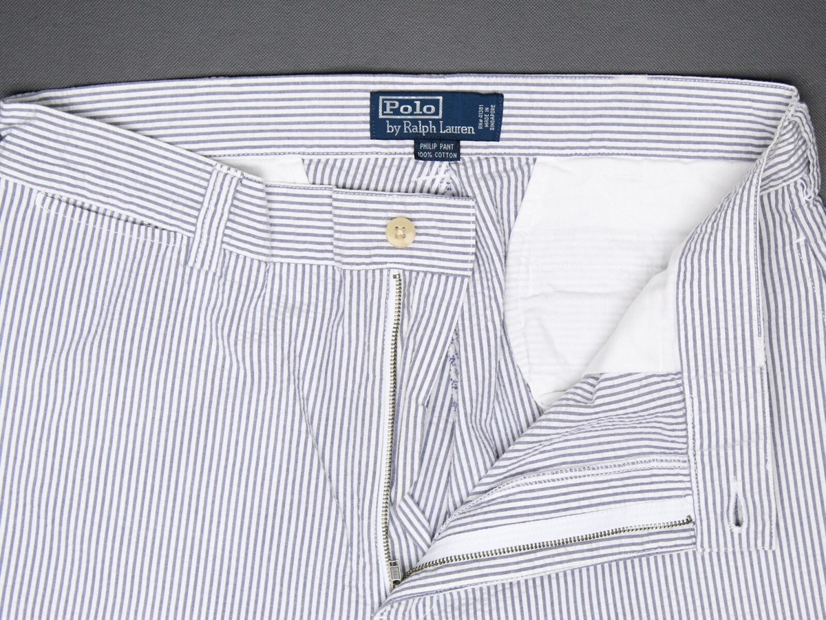 Polo Ralph Lauren Philip Mens Seersucker Pants 34x32 Blue