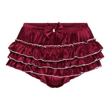 Satini Frilly Sissy Ruffled French Knickers Briefs Silky Satin Underwear Panties