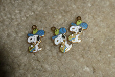 Lot of 3 Vintage Gold Metal Peanuts Guitar and Hat on Snoopy Charms 3/4" Tall