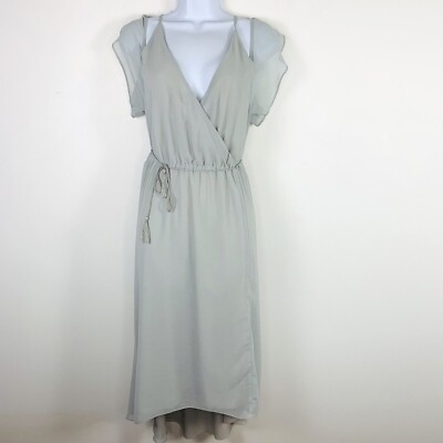Tobi Sage Green Dress Sz L Midi Wrap Flutter Sleeve Tie Waist Flowing  Fairycore | eBay