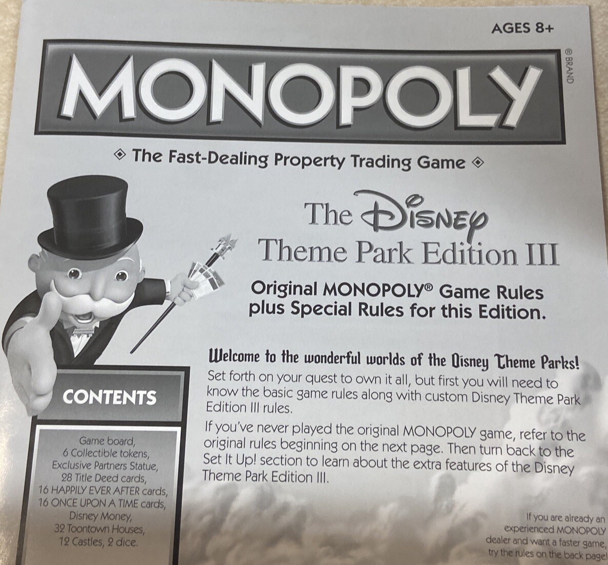 Monopoly Disney Theme Park Edition III Pop Up Castle Board