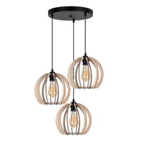 HäNgelampe 3-Flammig Schwarz E27 B:40 Cm Holz Metall Esszimmer Pendelleuchte