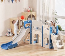 7in1 Toddler Slide Set,Indoor Outdoor Freestanding Kid Climber Tunnel Basketball