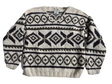 Vintage GAP Youth Kids 9/10 Hand Knit 100 Chunky Fair Isle Vneck Sweater 90  s