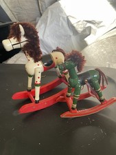 2 Vintage Wooden Rocking Horses Folk Art Country Christmas Decor