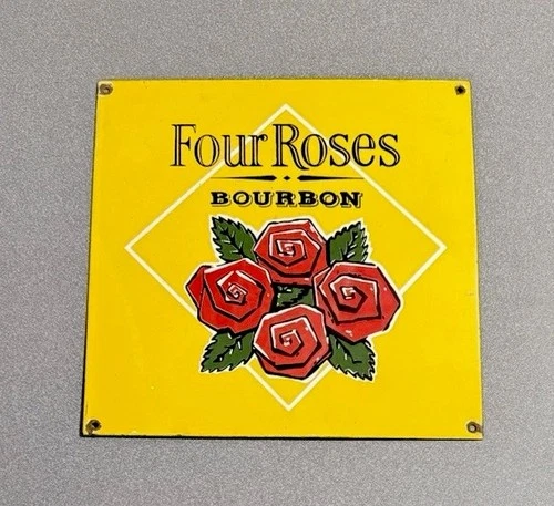 VINTAGE 12” FOUR ROSES BOURBON PORCELAIN SIGN CAR OIL GAS TRUCK MOTORCYCLE