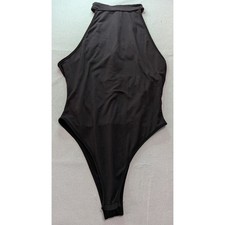 Bodysuit Women Small Black Good Halter Neck Thong Back Snap Closure