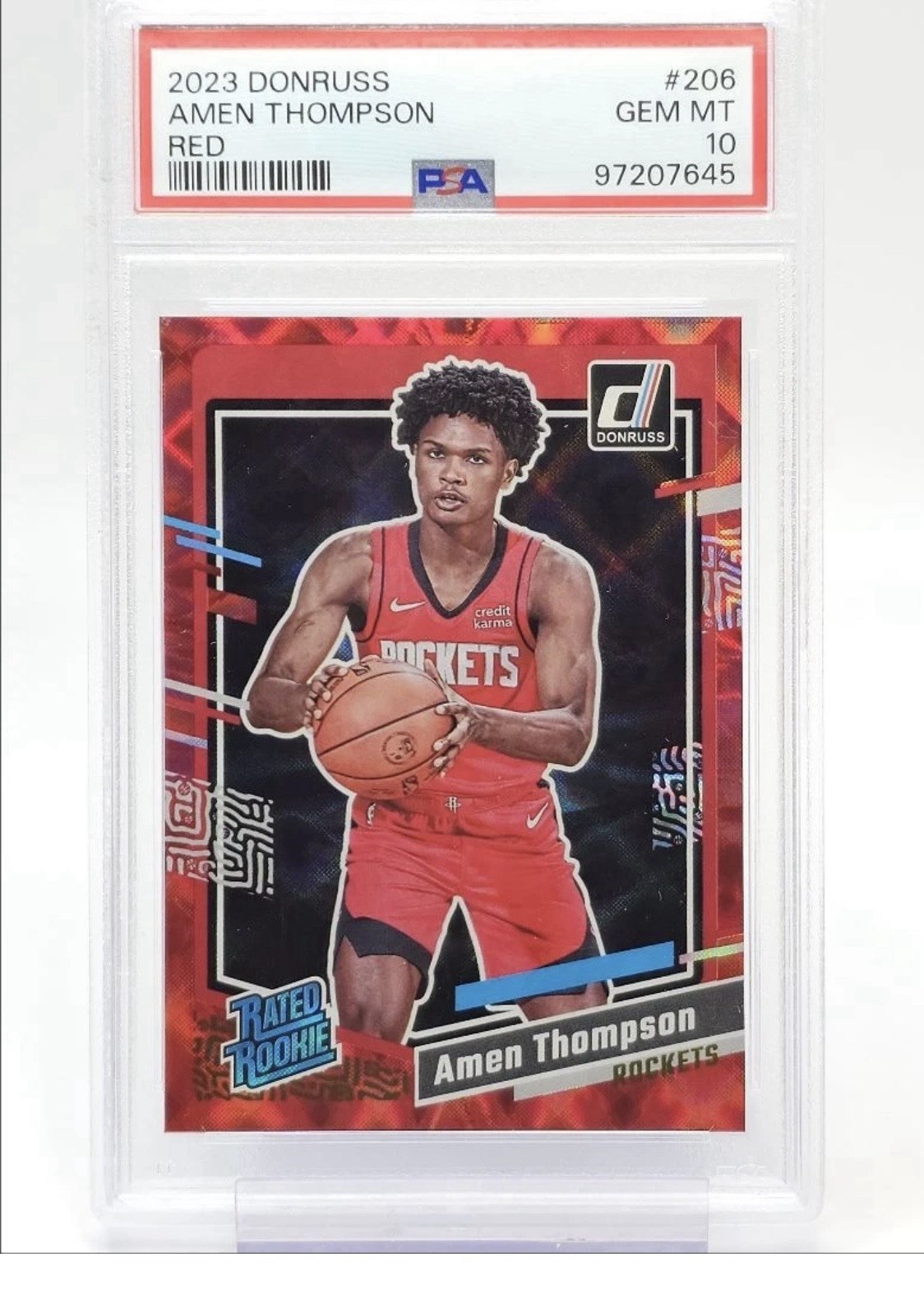 AMEN THOMPSON 2023-24 DONRUSS RATED ROOKIE RED ROCKETS #206 RC PSA 10 POP 12