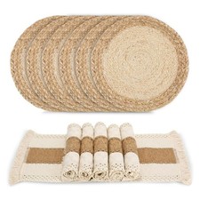 Set of 6 Handmade Boho Placemats - Natural Cotton Burlap Woven Table Mats, Mac
