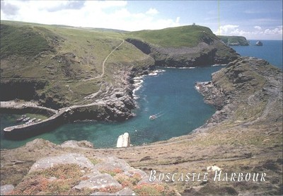 Boscastle Hafen Cornwall England Panoramablick John Hinde Postkarte