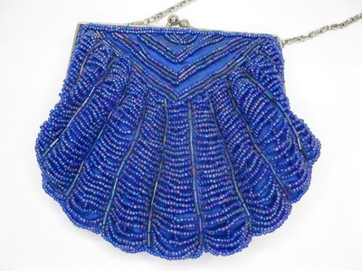 BIJOUX TERNER Blue Beaded Evening Purse Clutch Clasp Chain Strap