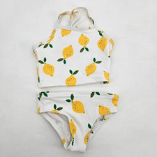 Hanna Andersson Easy Set Lemon Bikini Tankini Set Size 85 2T White Yellow NEW