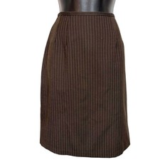 VINTAGE BRIGGS NEW YORK PINSTRIPE BROWN PENCIL SKIRT 80S 90S CLASSIC PREPPY SZ 8