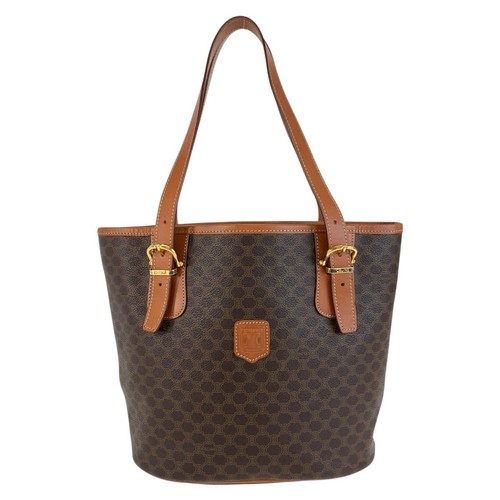 Celine Macadam Pvc Leather Tote Bag Women Brown One Size