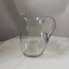 10in Crystal Pitcher Hand Blown Glass Ice Lip Applied Handle P...