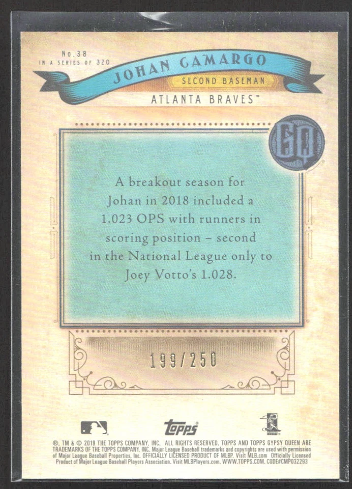 2019 Topps Gypsy Queen Johan Camargo Indigo Atlanta Braves #199/250 - Image 2 of 2
