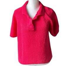 Vintagee 80s Liz Thomas Pink Short Sleeve Collared sweater Size Medium