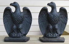 Vintage Pair of Black Cast Iron American Eagle Bookends EMIG # 1188