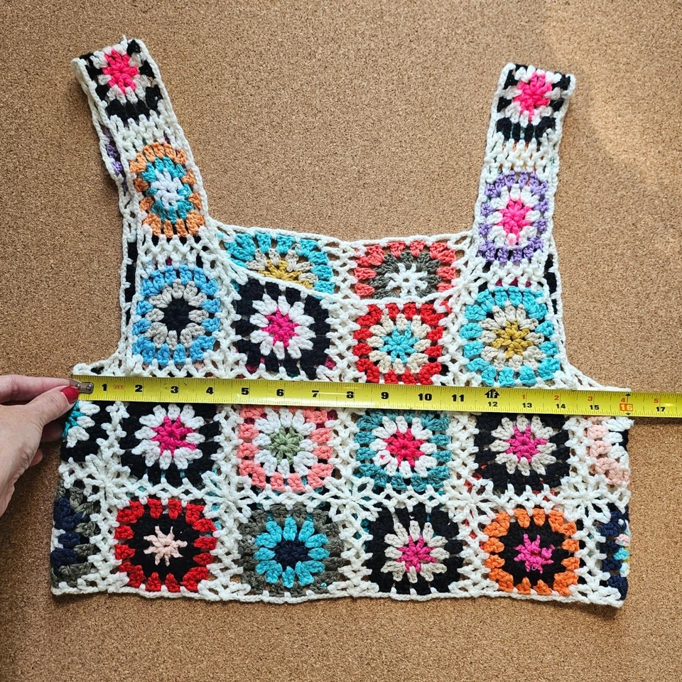 Top Corto Crochet Abuela Cuadrado Sin Mangas Colorido Festival Boho Tank Talla Pequeña Foto 3 de 4